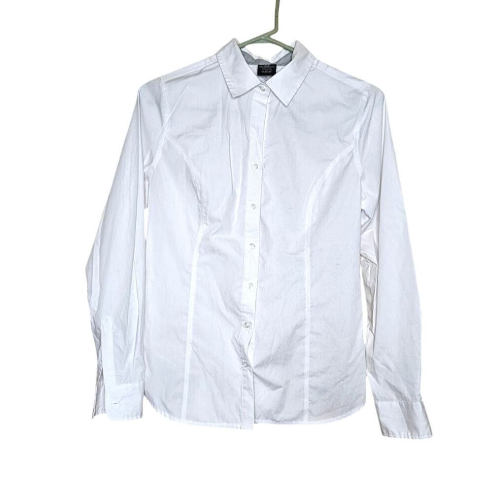 George Size Small White Cotton Polyester Long Sleeve Button up Top Professional